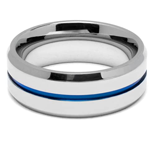 Schmuck-Checker Männer-Ring silber poliert mit blauem Streifen massiver Ring aus Edelstahl Herren Geschenk (68 (21,6 mm Ø)) von Schmuck-Checker