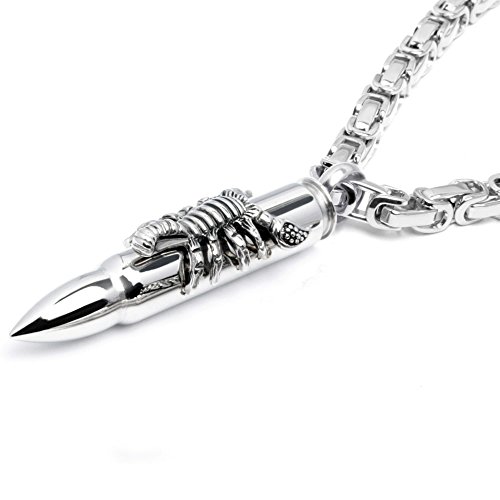 Schmuck-Checker Massiver Edelstahl Herren Anhänger Patrone Skorpion Munition Bullet silber Königskette Halskette von Schmuck-Checker