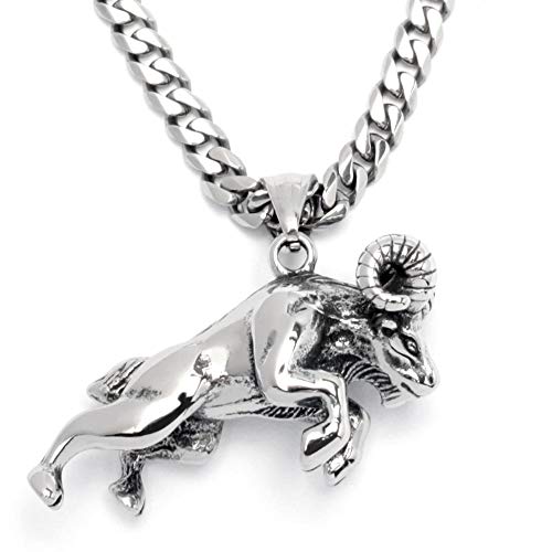 Schmuck-Checker Massiver Widder aus Edelstahl mit Panzerkette Halskette Sternzeichen Anhänger silber Herren Schmuck Männer Geschenk von Schmuck-Checker