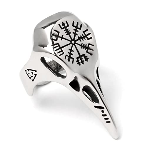 Schmuck-Checker Nordischer Ring Rabenschädel mit Vegvisir mystischer Runenkompass Seidr Schmuck Wikinger-Ring Germanen Odin Männer Frauen Geschenk (55 (17,5 mm Ø)) von Schmuck-Checker