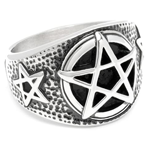 Schmuck-Checker Pentagramm-Ring Hexenstern Schutzamulett Herren Damen Ring 316L Edelstahl silber Hexer-Ring Geschenk (68 (21,6 mm Ø)) von Schmuck-Checker