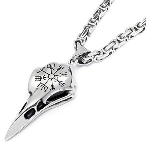 Schmuck-Checker Rabenschädel mit Vegvisir Anhänger + Königskette 316L Edelstahl Hugin Munin Wikinger Germanen Halskette Schmuck Herrenschmuck von Schmuck-Checker
