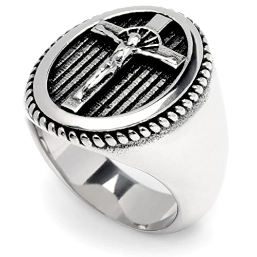 Schmuck-Checker Ring mit Kreuz & Jesus silber aus massivem Edelstahl 316L Christliches Herren Geschenk Männer Schmuck (65 (20,6 mm Ø)) von Schmuck-Checker