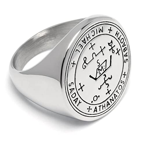 Schmuck-Checker Ring mit Schutzzauber-Siegel des Erzengel St. Michael Herren-Ring aus 316L Edelstahl Michael Sabaoth Athanatos Saday Geschenk (58 (18,4 mm Ø)) von Schmuck-Checker