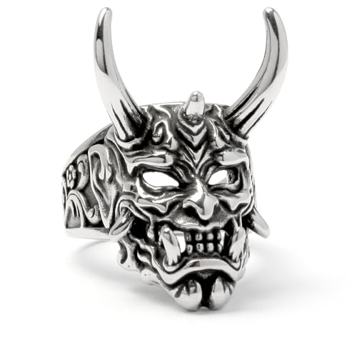 Ring mit japanischem Oni Dämon Teufel Geist Edelstahl Maske Statment Ring Herren Bikerring (54 (17,2 mm Ø)) von Schmuck-Checker