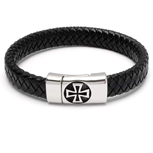 Schmuck-Checker Schwarzes Lederarmband mit Eisernem Kreuz geflochten Edelstahl Ritterkreuz Bikerschmuck Bikerarmband Tatzenkreuz schwarz silber Männerarmband Herrenarmband Geschenk (23.50) von Schmuck-Checker