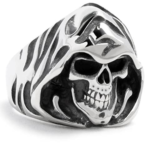 Schmuck-Checker Sensenmann-Ring aus 316L Edelstahl silber poliert Biker Samcro Ghost Rider Reaper Horror Herren Schmuck Geschenk (61 (19,4 mm Ø)) von Schmuck-Checker