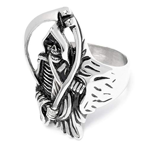 Schmuck-Checker Sons of Anarchy Ring Edelstahl Bikerring Motorradclub SAMCRO Sensenmann silber Bikerschmuck Männer Geschenk (55 (17.5)) von Schmuck-Checker