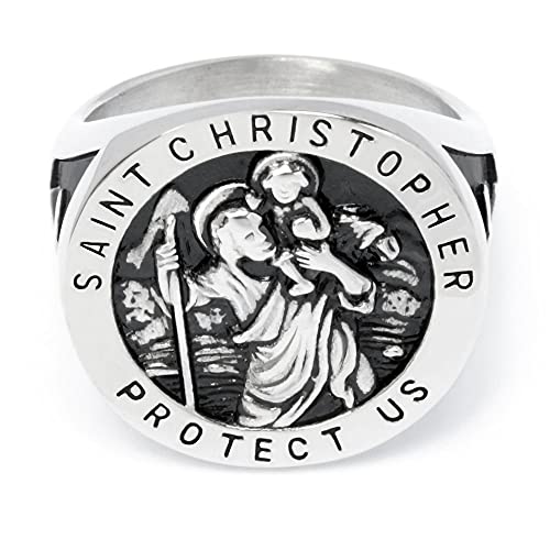 Schmuck-Checker St. Christopher Ring mit Kreuzen Siegelring 316L Edelstahl christlicher Herren-Ring Schutzpatron der Wandernden (63 (20,0 mm Ø)) von Schmuck-Checker