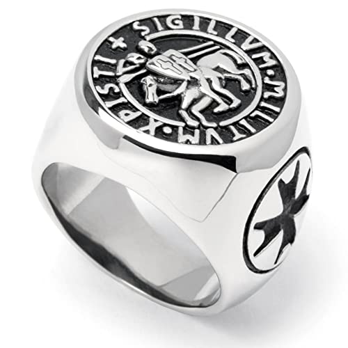 Schmuck-Checker Templer Siegelring historisches Motiv hochwertiger Kreuzritter Ring aus 316L Edelstahl Herren Geschenk Tempelritter (58 (18,4 mm Ø)) von Schmuck-Checker