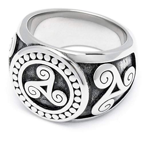 Schmuck-Checker Triskelen-Ring aus 316LEdelstahl mit keltisch nordisch germanische Dreier-Spirale massiver Herren-Ring Männer Geschenk (71 (22,6 mm Ø)) von Schmuck-Checker