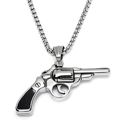 Schmuck-Checker Trommel-Revolver Ketten-Anhänger aus 316L Edelstahl Halskette 3D Cop Cowboy Pistole Handfeuerwaffe Männer Schmuck Herren Geschenk von Schmuck-Checker