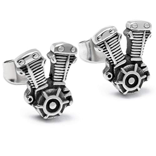 Schmuck-Checker V2 Motorblock Ohrstecker aus 316L Edelstahl Bikerschmuck silber hochwertige Ohrringe Männer Biker Geschenk von Schmuck-Checker