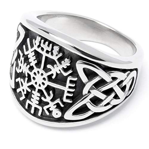 Schmuck-Checker Vegvisir Wikinger-Ring aus 316L Edelstahl nordischer Ring mit Runen-Kompass hochwertiger Männer-Ring Herren Geschenk (58 (18,4 mm Ø)) von Schmuck-Checker