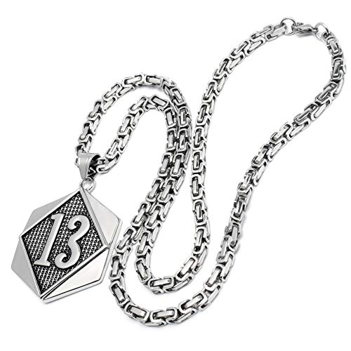 Schmuck-Checker XL Glückszahl Lucky 13 Dreizehn-Anhänger aus massivem Edelstahl Silber Königskette Bikerschmuck Rockerschmuck Männerschmuck Geschenk Glücksbringer von Schmuck-Checker