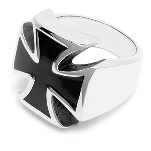 Schmuck-Checker großer Biker-Ring mit Eisernem Kreuz aus Edelstahl silber schwarz Iron Cross Herren-Ring Männer Geschenk (63 (20,0 mm Ø)) von Schmuck-Checker