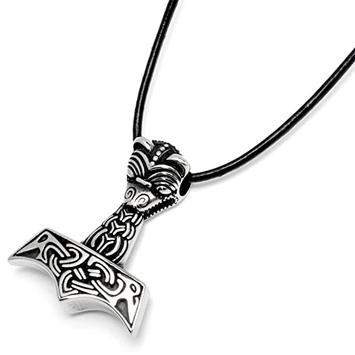 Schmuck-Checker kleiner Thor Hammer aus 316L Edelstahl mit Lederband Wikinger-Schmuck silber Mjölnir Halskette Germanen Männer Schmuck von Schmuck-Checker