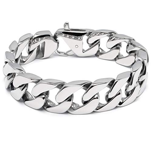Schmuck-Checker massives 316L Edelstahl Panzerarmband Männerarmband Silber poliert breit schwer Herren Armband Armkette Bikerschmuck Geschenk (19.0) von Lupsty