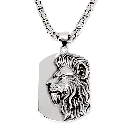 XL Löwe Plakette aus massivem Edelstahl 316L DogTag mit Königskette Kette Anhänger Herren-Schmuck Männer-Geschenk von Lupsty