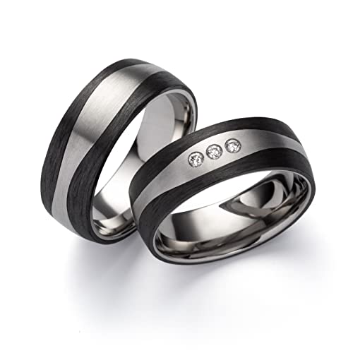 Schmuck Depot Trauringe, Titan Carbonringe, Diamant (0,045 ct w/si), Partnerringe, Eheringe, Hochzeitsring (Gravur/Etui/Garantie) | 3856 von Lupsty