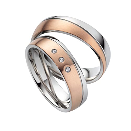 Schmuck Depot Eheringe Partnerringe Verlobungsringe Edelstahl mit Zirkonia + Gravur Antragsringe Trauringe Eheringe silber rosé | 8012 von Schmuck Depot