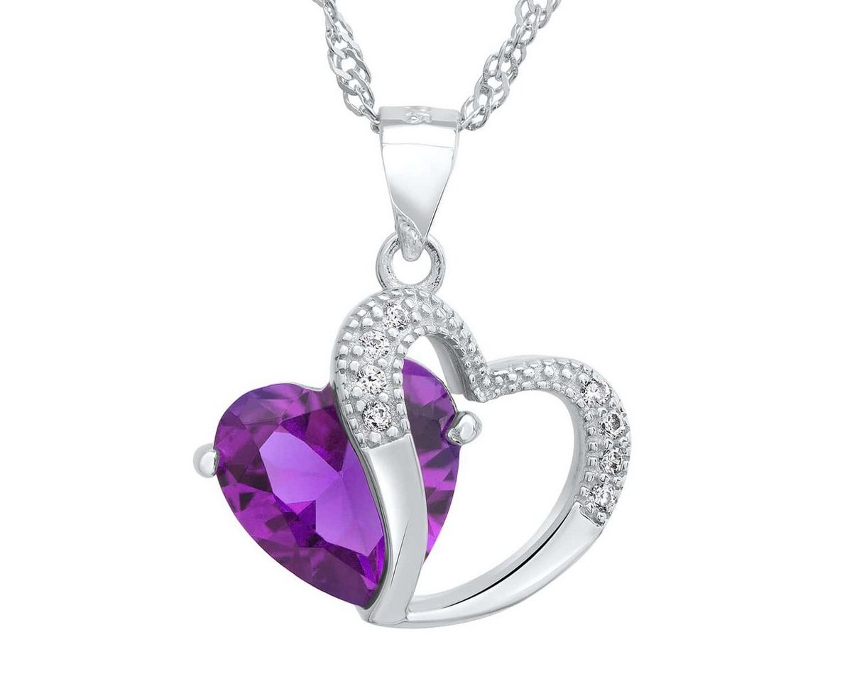 Schmuck-Elfe Kette mit Anhänger Amethyst Herz, 925 Sterling Silber von Schmuck-Elfe