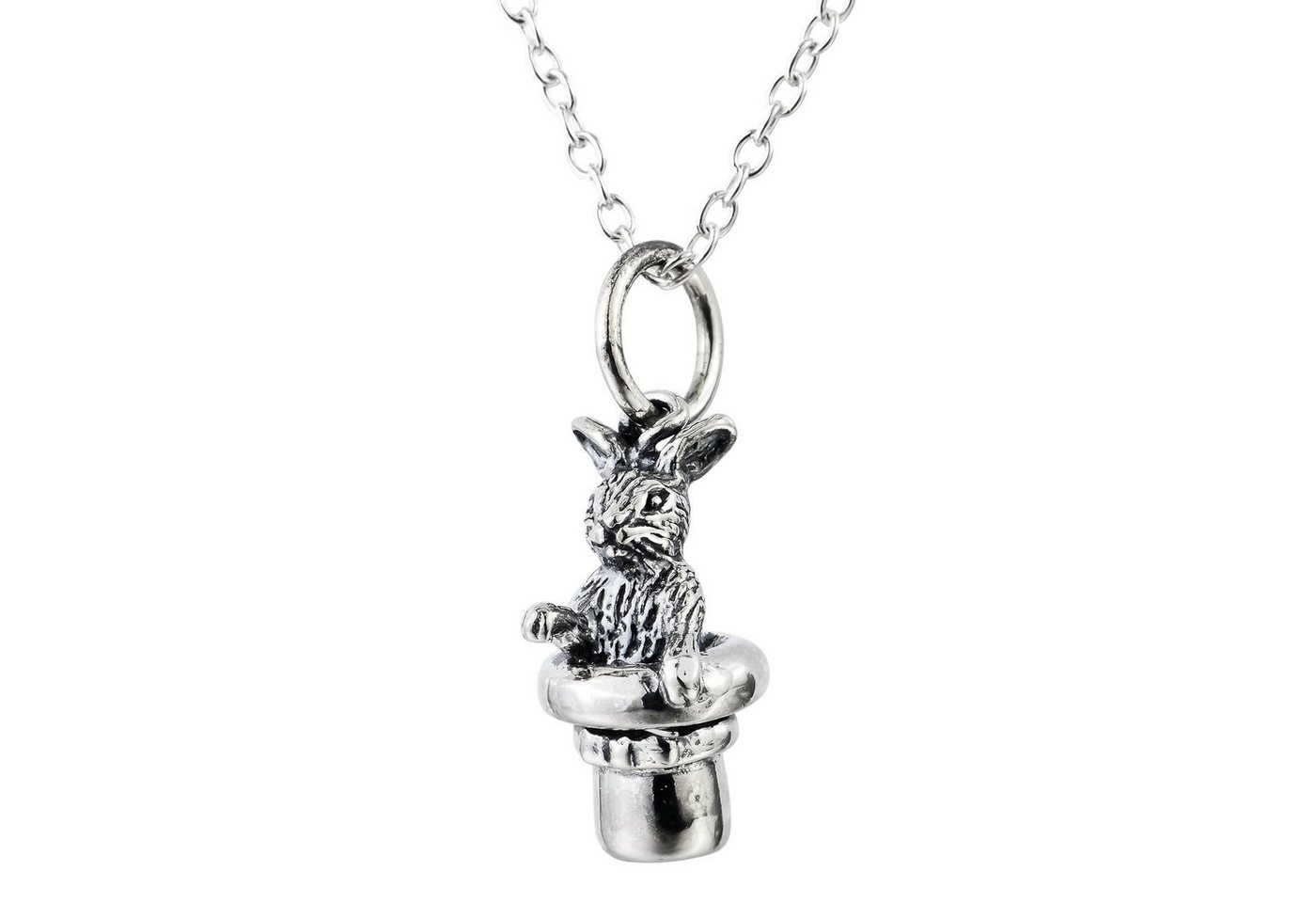 Schmuck-Elfe Kette mit Anhänger Hase im Zylinder, 925 Silber von Schmuck-Elfe