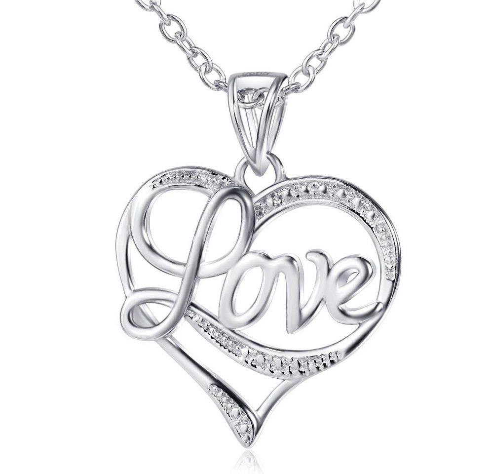 Schmuck-Elfe Kette mit Anhänger Heart LOVE romantic, 925 Silber von Schmuck-Elfe