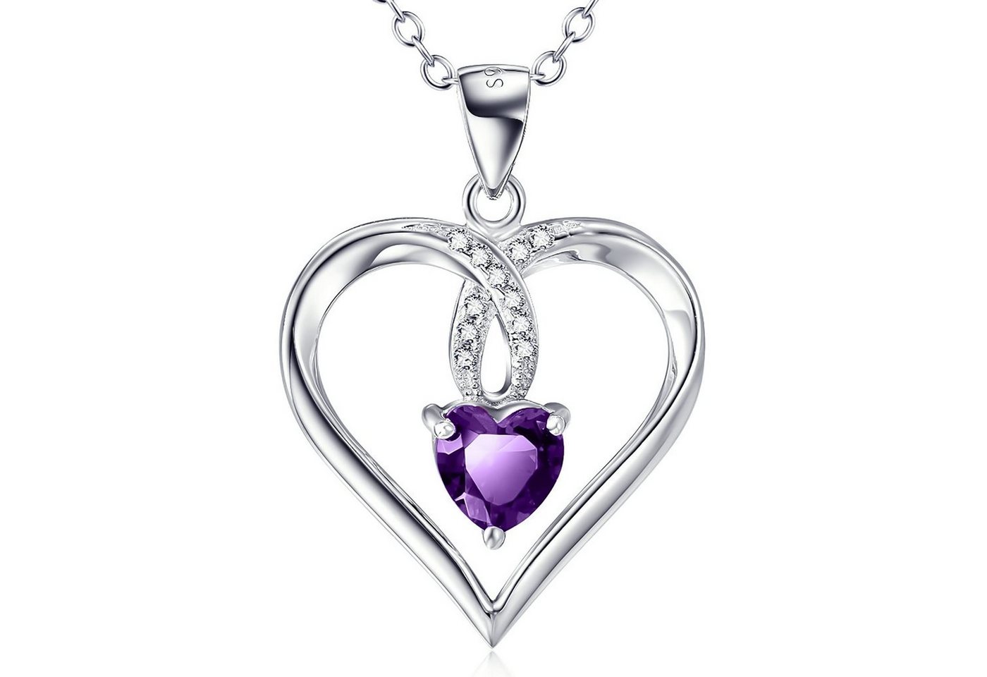 Schmuck-Elfe Kette mit Anhänger Herz Amethyst, 925 Sterling Silber von Schmuck-Elfe