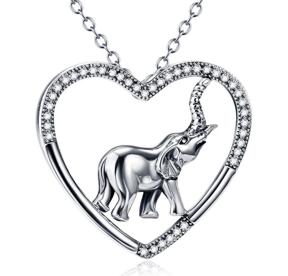 Schmuck-Elfe Kette mit Anhänger Herz Elefant, 925 Silber von Schmuck-Elfe