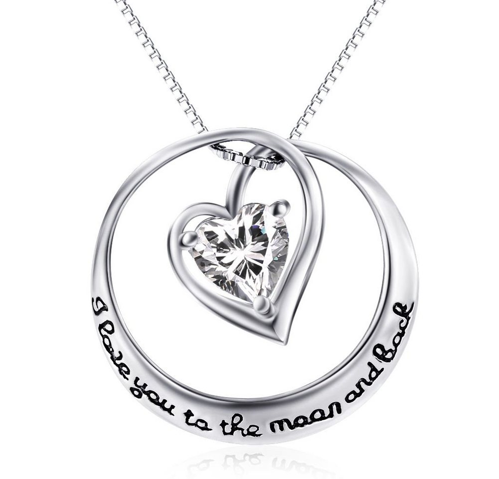 Schmuck-Elfe Kette mit Anhänger Herz I Love You to the moon and back, 925 Silber coloriert von Schmuck-Elfe