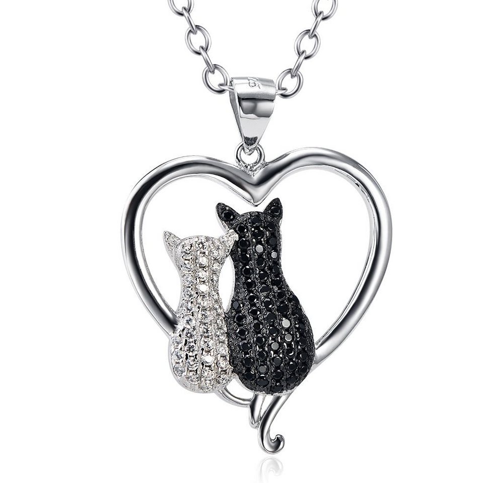 Schmuck-Elfe Kette mit Anhänger Herz Kitty Love Katzen, 925 Silber von Schmuck-Elfe