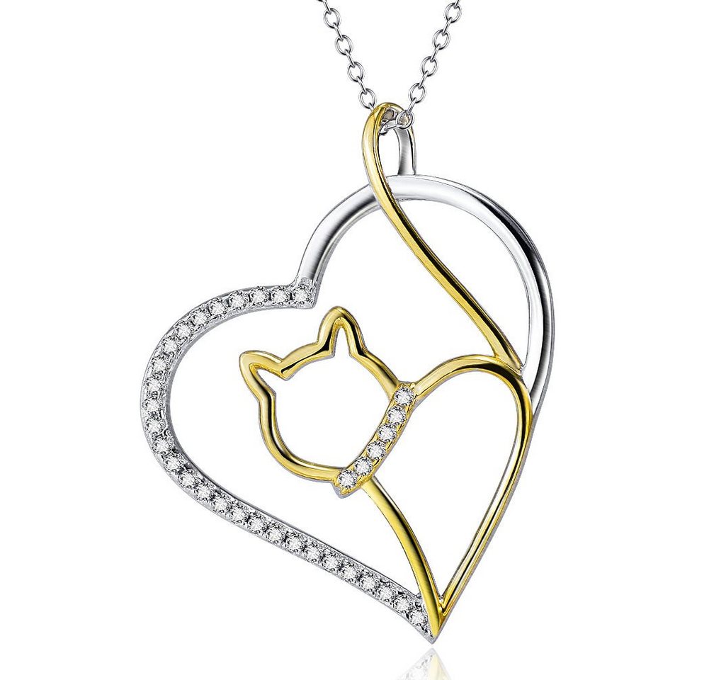 Schmuck-Elfe Kette mit Anhänger Katze Cat Love, 925 Silber teilvergoldet von Schmuck-Elfe