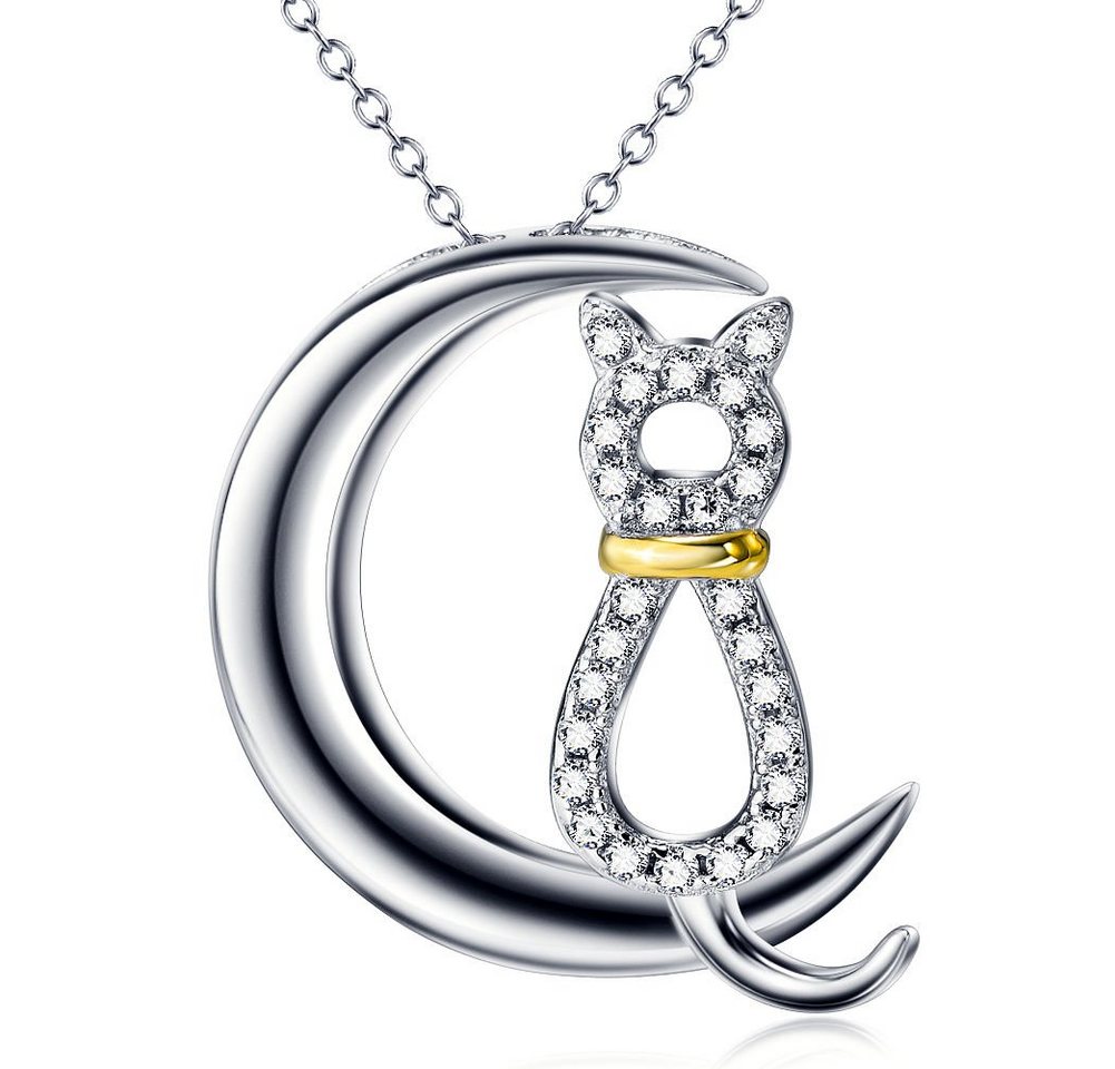 Schmuck-Elfe Kette mit Anhänger Katze Moon, 925 Silber teilvergoldet von Schmuck-Elfe