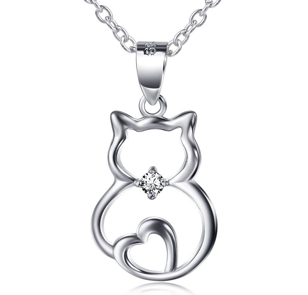 Schmuck-Elfe Kette mit Anhänger Katze mit Herz, 925 Silber von Schmuck-Elfe