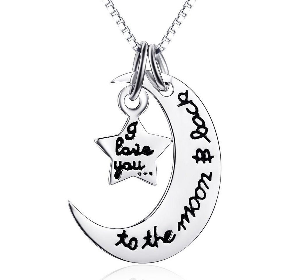 Schmuck-Elfe Kette mit Anhänger Mond I love you to the moon and back, 925 Silber coloriert von Schmuck-Elfe