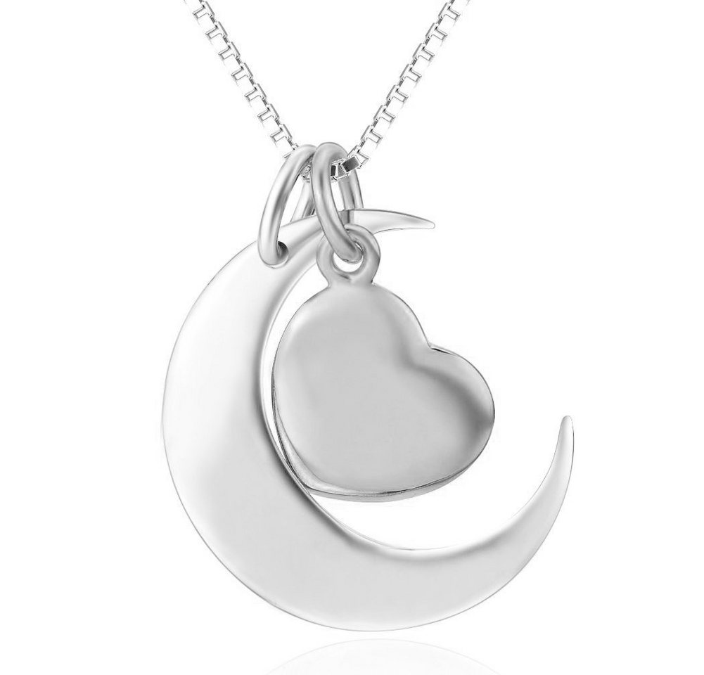 Schmuck-Elfe Kette mit Anhänger Mond und Herz classic, 925 Silber poliert von Schmuck-Elfe