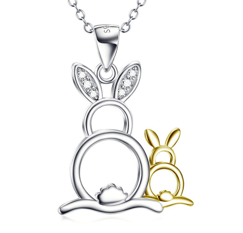 Schmuck-Elfe Kette mit Anhänger Mutter Hase & Kind Hasi, 925 Sterling Silber mit Teilvergoldung von Schmuck-Elfe