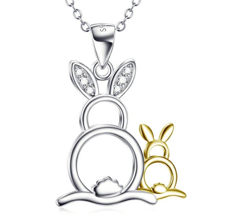 Schmuck-Elfe Kette mit Anhänger Mutter Hase & Kind Hasi, 925 Sterling Silber mit Teilvergoldung von Schmuck-Elfe