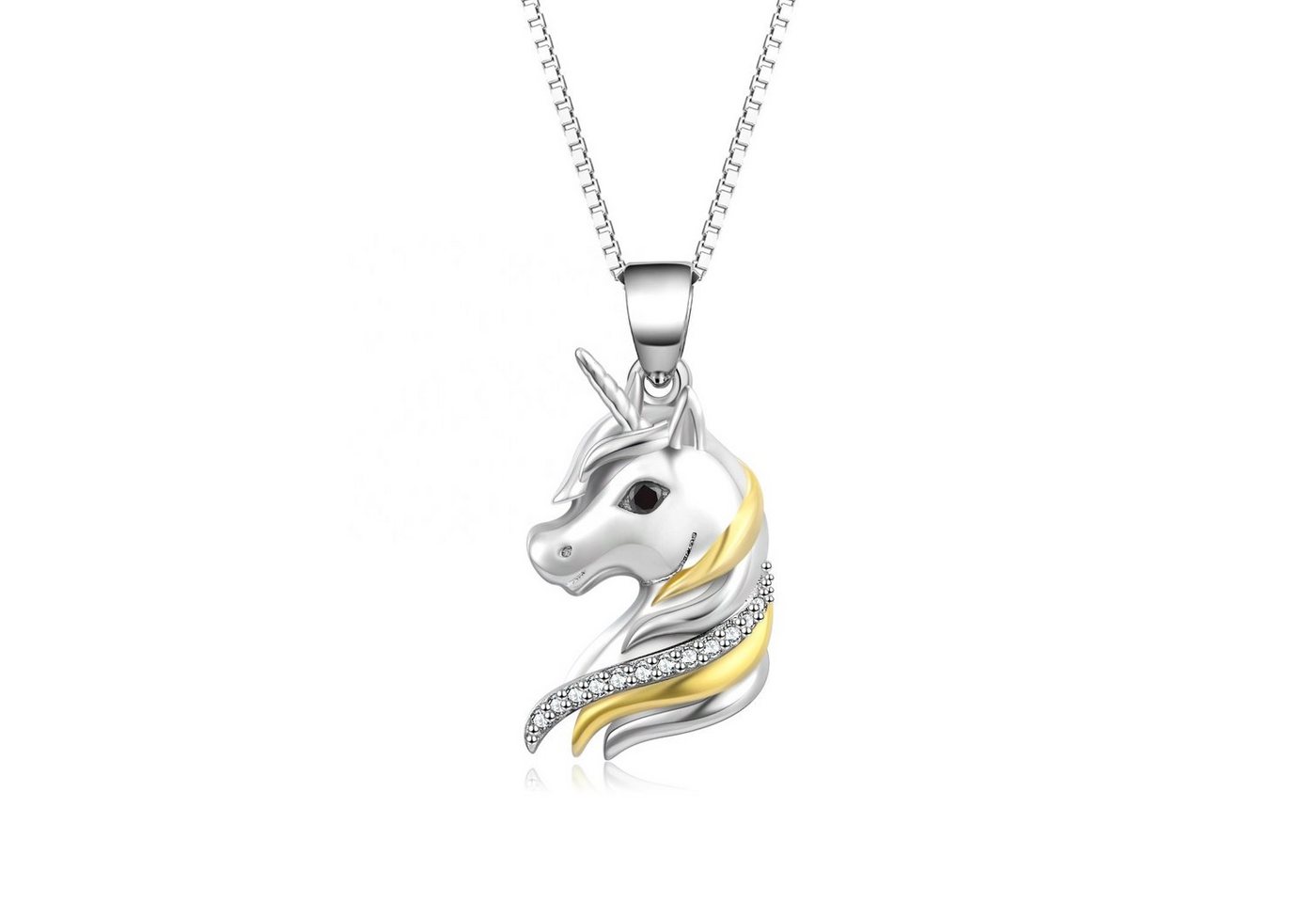 Schmuck-Elfe Kette mit Anhänger Unicorn, 925 Silber teilvergoldet von Schmuck-Elfe