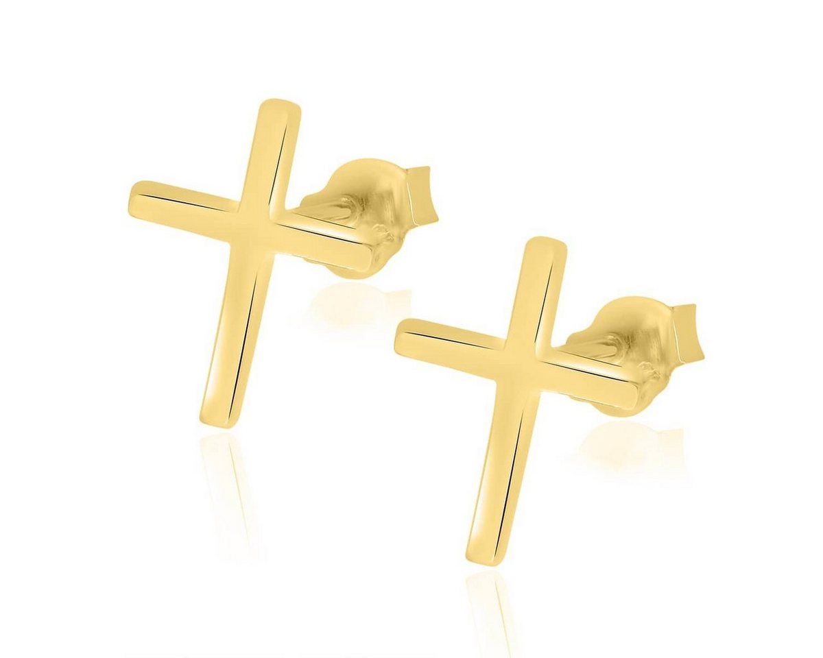 Schmuck-Elfe Paar Ohrstecker Kreuze Classic gold, 925 Sterling Silber vergoldet von Schmuck-Elfe