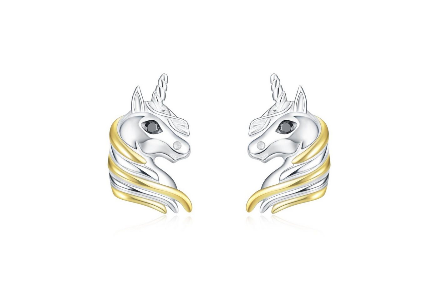 Schmuck-Elfe Paar Ohrstecker Unicorn, 925 Sterling Silber teilvergoldet von Schmuck-Elfe