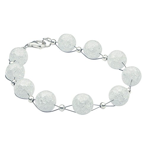Armband Armkette aus echtem Berg-Kristall Kugel weiÃŸ Crack-Innen-Struktur Damen von Schmuck-Krone - Edelsteinschmuck