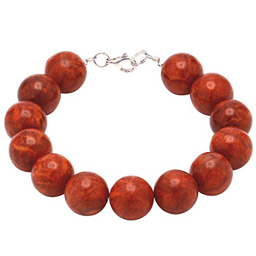 Armband aus Koralle Schaumkoralle Kugel 12mm & 925 Silber rot-braun glatt von Schmuck Krone