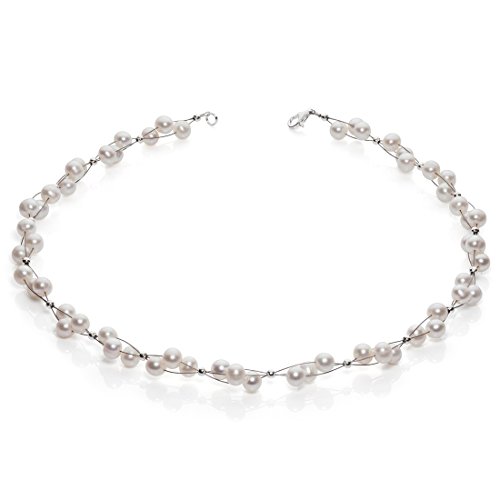 Kette Collier Süßwasser Perlen Zuchtperlen creme weiß Hochzeit Brautschmuck Damen von Schmuck Krone