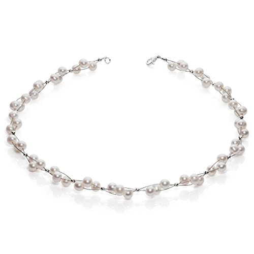 Kette Collier SüÃŸwasser Perlen Zuchtperlen creme weiÃŸ Hochzeit Brautschmuck Damen von Schmuck Krone