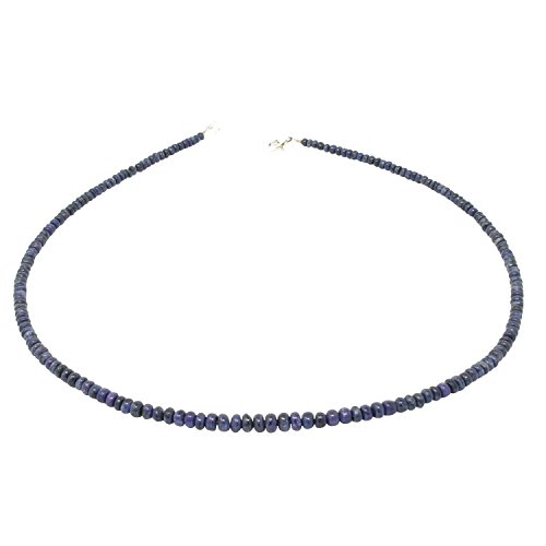 Kette Collier aus Saphir Safir & 925 Silber blau dunkelblau Edelsteinkette Saphirkette für Damen von Schmuck-Krone - Edelsteinschmuck