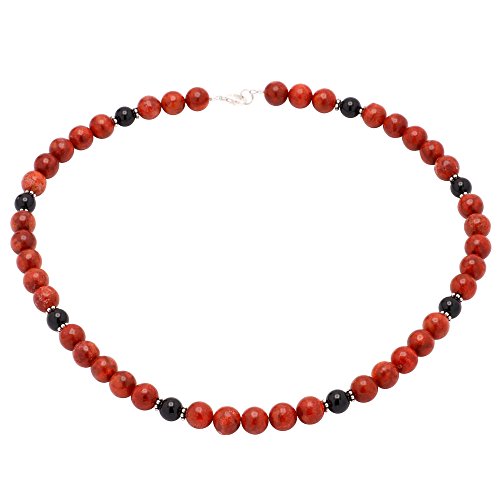 Kette Collier aus Schaumkoralle & Onyx & 925 Silber rot-braun schwarz Halskette von Schmuck-Krone - Edelsteinschmuck