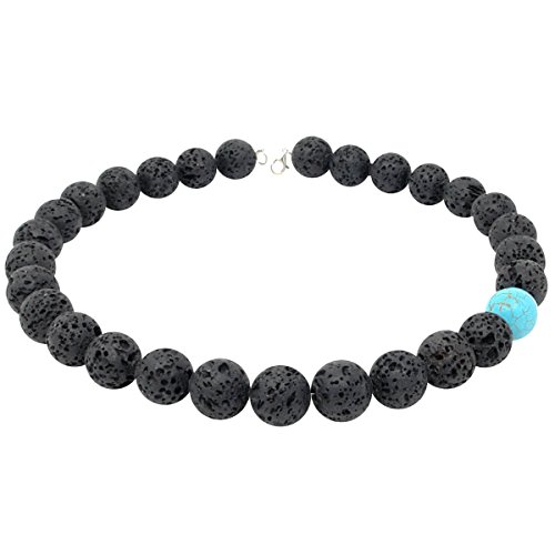 Massive Kette Collier aus Lava & Türkis-Howlith & 925 Silber Halsschmuck asymmetrisch von Schmuck-Krone - Edelsteinschmuck
