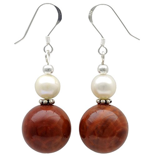 Ohrringe Ohrhänger Achat Feuerachat & Süßwasser Perlen 925 Silber rot orange Ohrschmuck Damen von Schmuck-Krone - Edelsteinschmuck